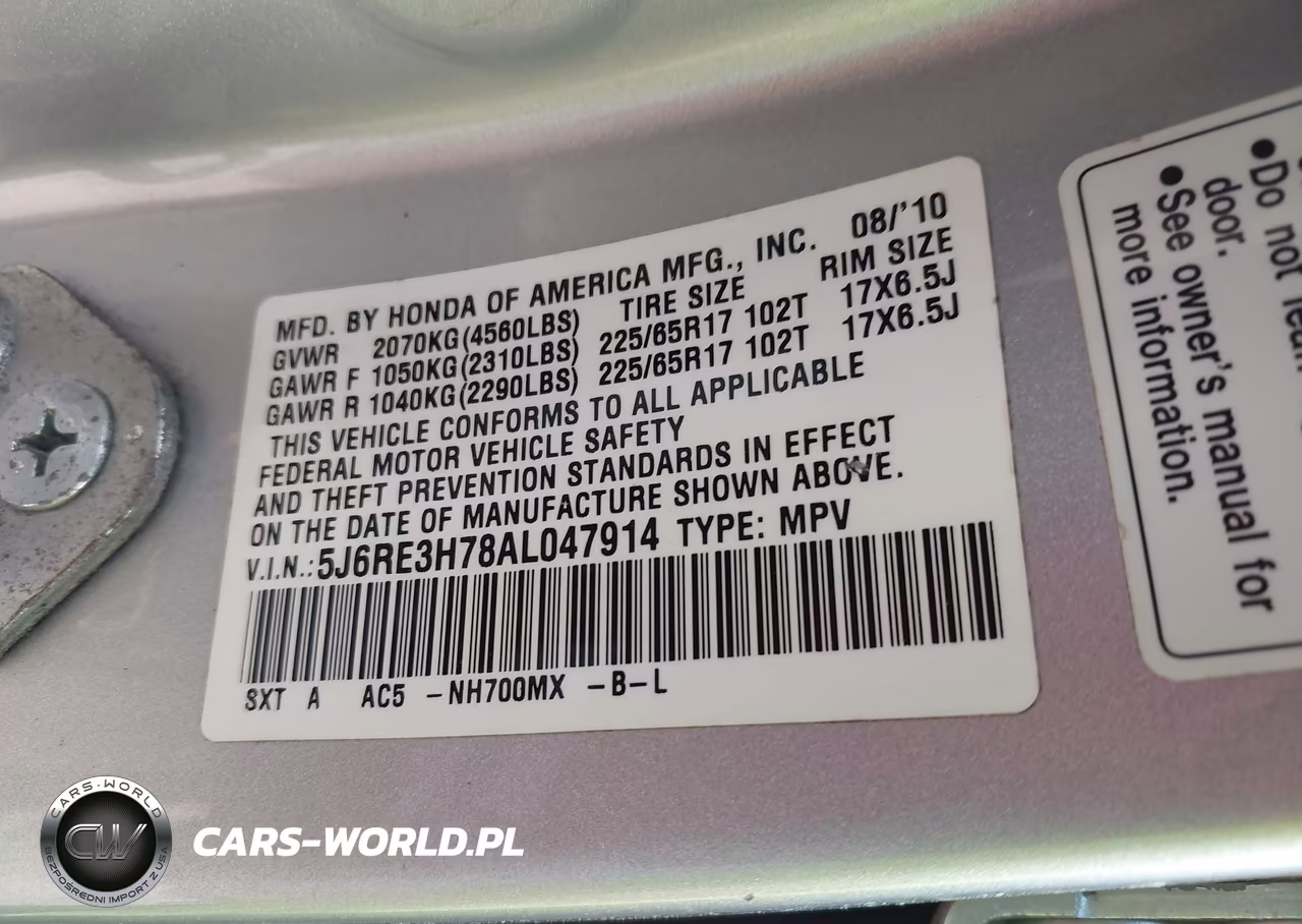 2010 Honda Cr-V Ex-L VIN:5J6RE3H78AL047914 - 9