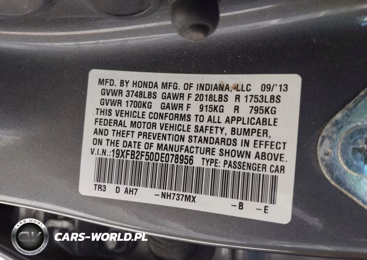 2013 Honda Civic Lx VIN:19XFB2F50DE078956 - 9