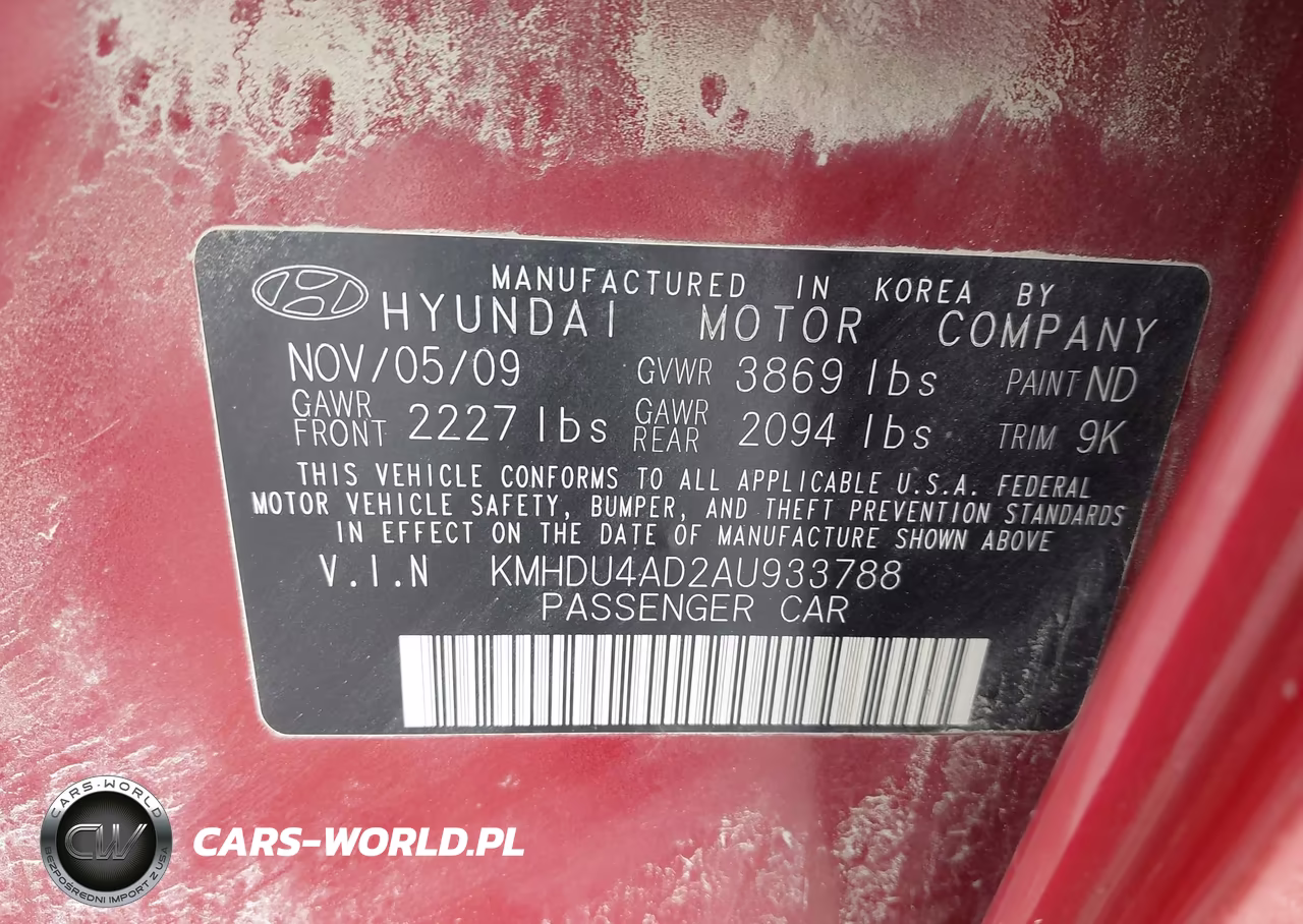 2010 Hyundai Elantra Gls VIN:KMHDU4AD2AU933788 - 9