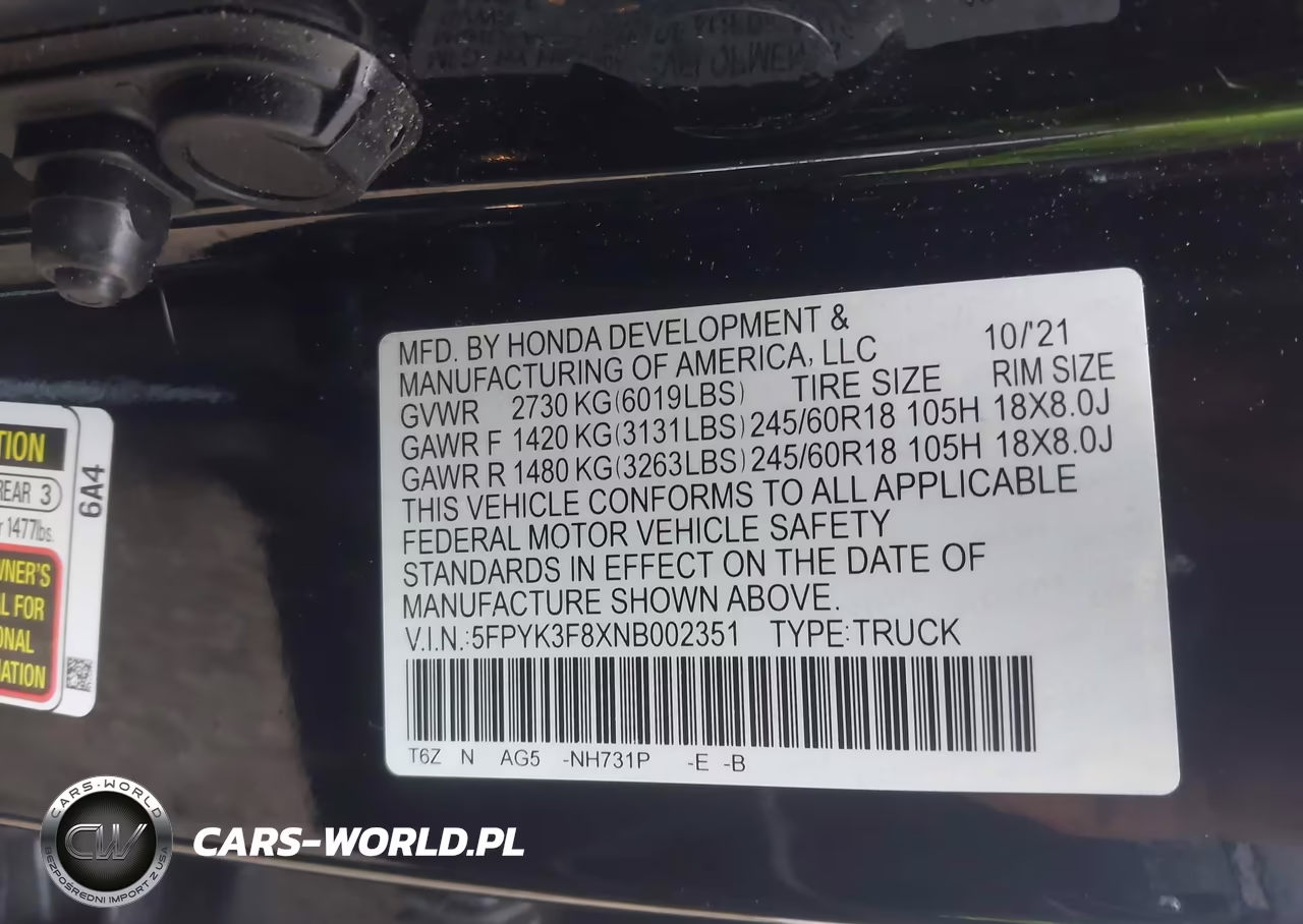 2022 Honda Ridgeline Black Edition VIN:5FPYK3F8XNB002351 - 9