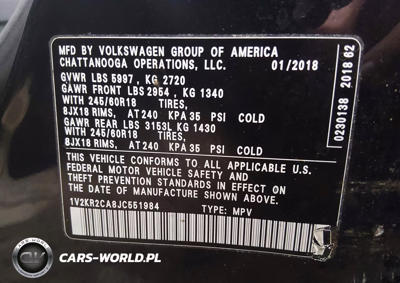 2018 Volkswagen Atlas 3.6L V6 Se VIN:1V2KR2CA8JC551984 - 9