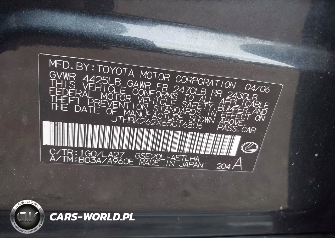 2006 Lexus Is 250 VIN:JTHBK262X65016806 - 9