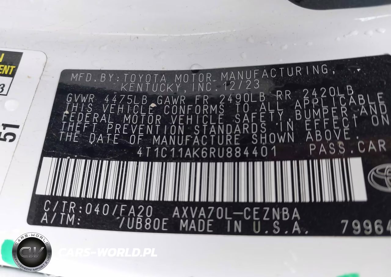 2024 TOYOTA CAMRY LE VIN:4T1C11AK6RU884401 - 9