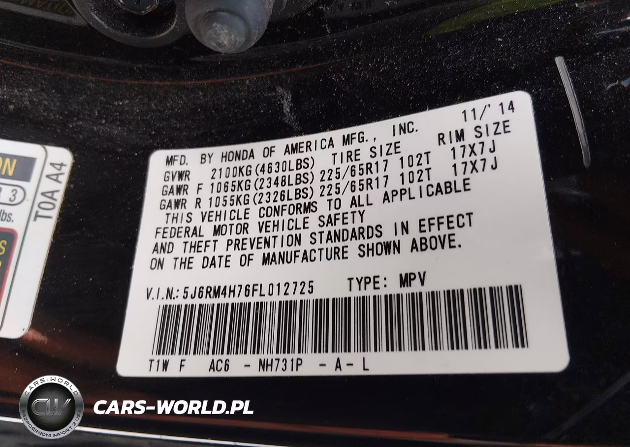 2015 Honda Cr-V Ex-L VIN:5J6RM4H76FL012725 - 9