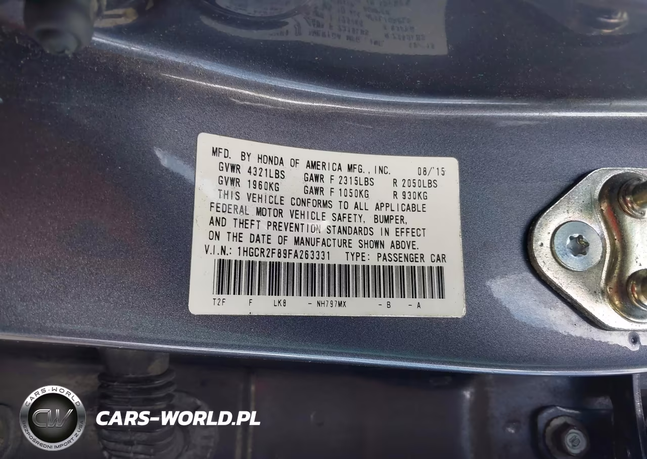 2015 Honda Accord Ex-L VIN:1HGCR2F89FA263331 - 9