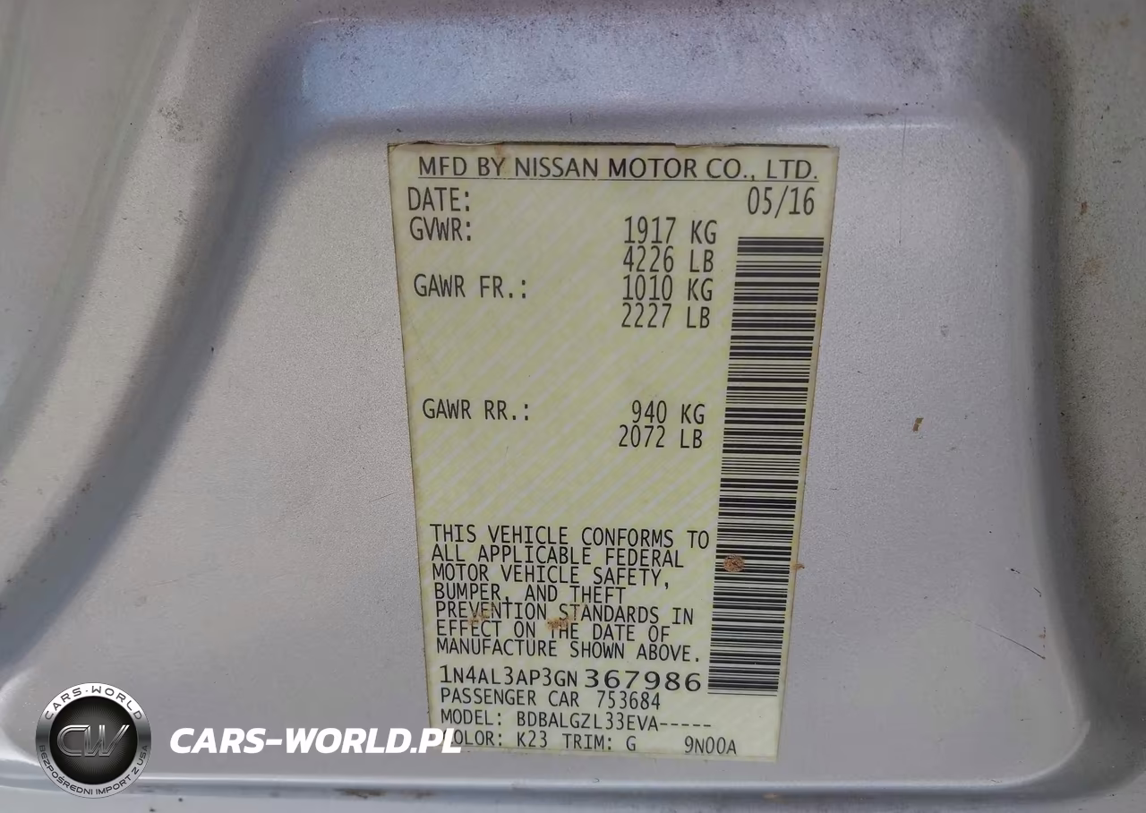 2016 Nissan Altima 2.5-2.5 S-2.5 Sl-2.5 Sr-2.5 Sv VIN:1N4AL3AP3GN367986 - 9