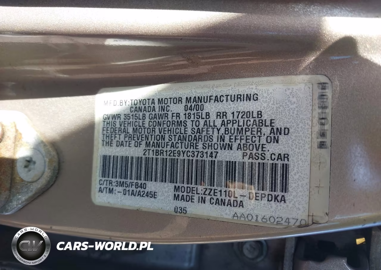 2000 Toyota Corolla Ce VIN:2T1BR12E9YC373147 - 9