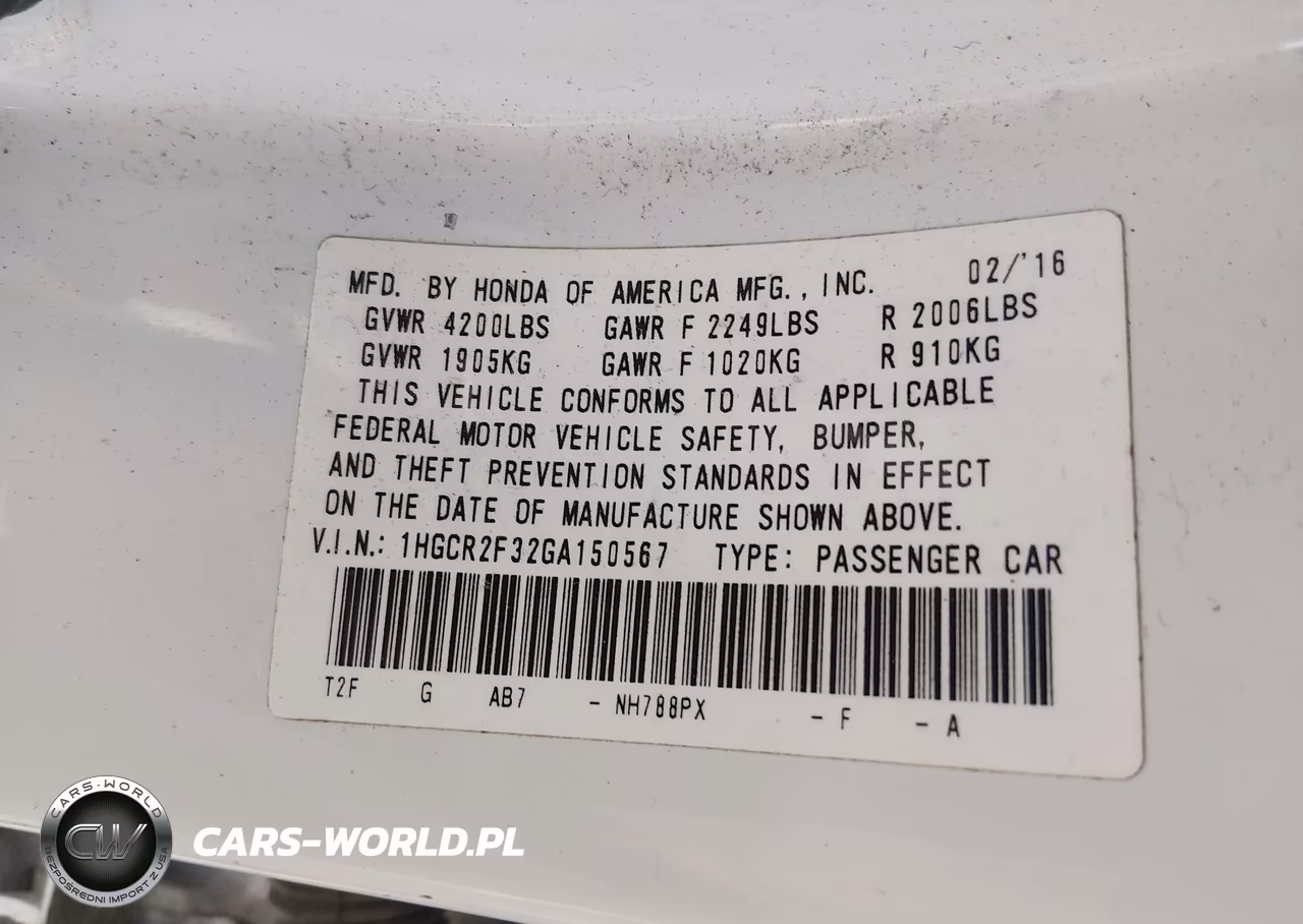 2016 Honda Accord Lx VIN:1HGCR2F32GA150567 - 9