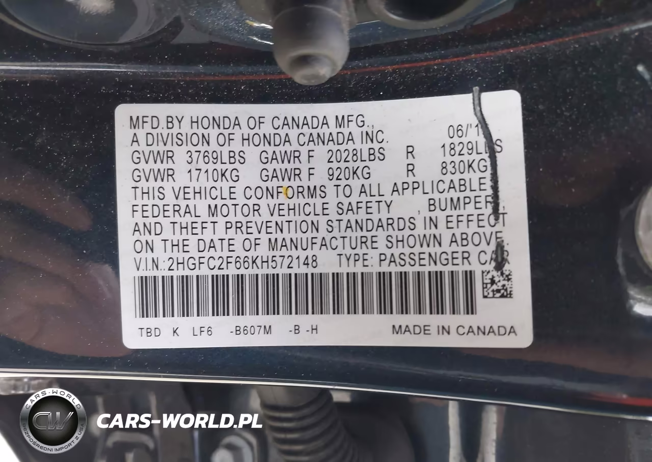 2019 Honda Civic Lx VIN:2HGFC2F66KH572148 - 9