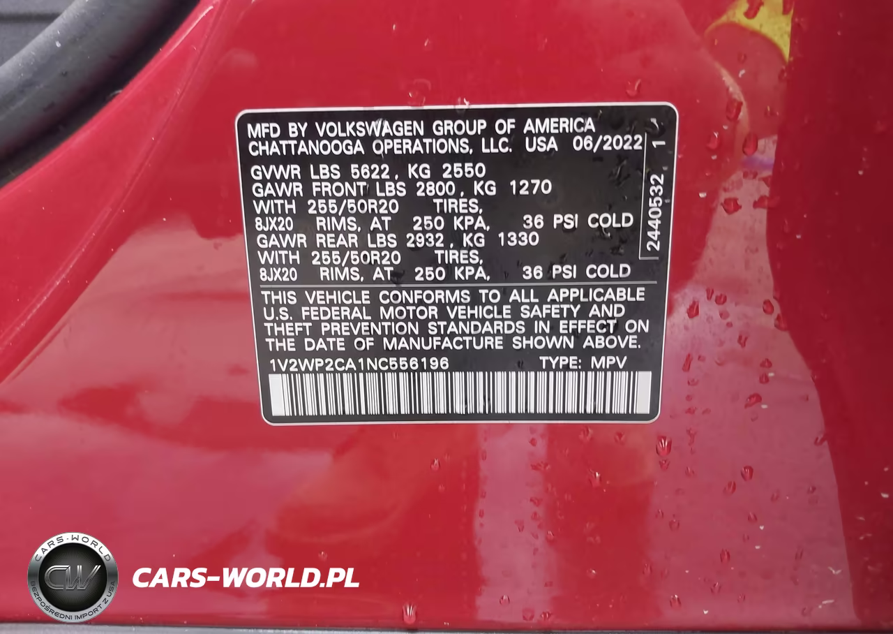 2022 Volkswagen Atlas 2.0T Se W-Technology VIN:1V2WP2CA1NC556196 - 9