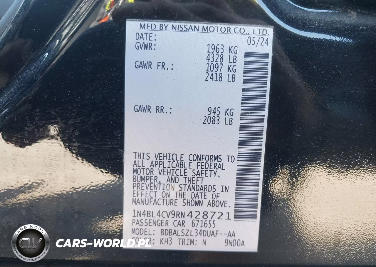 2024 Nissan Altima Sr Fwd VIN:1N4BL4CV9RN428721 - 9