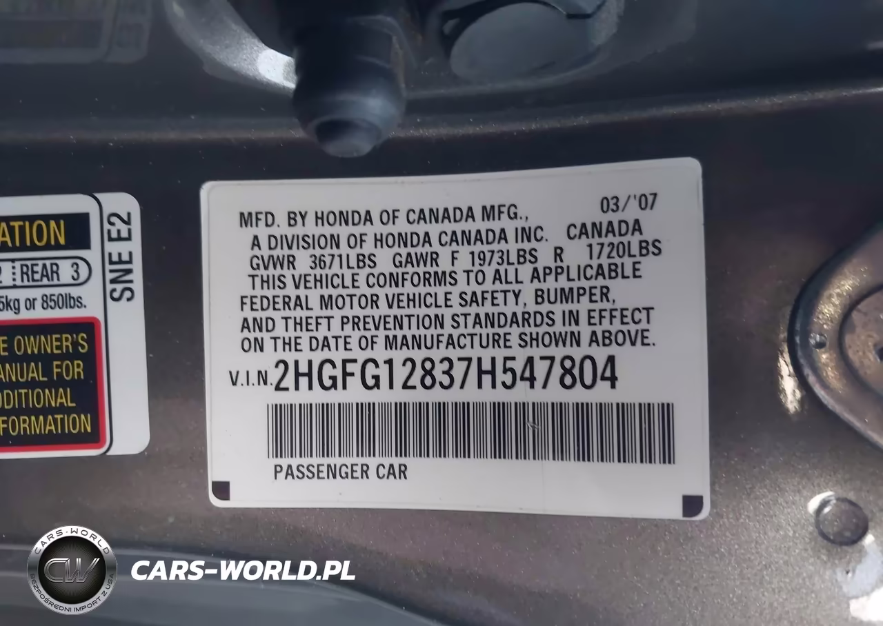 2007 Honda Civic Ex VIN:2HGFG12837H547804 - 9