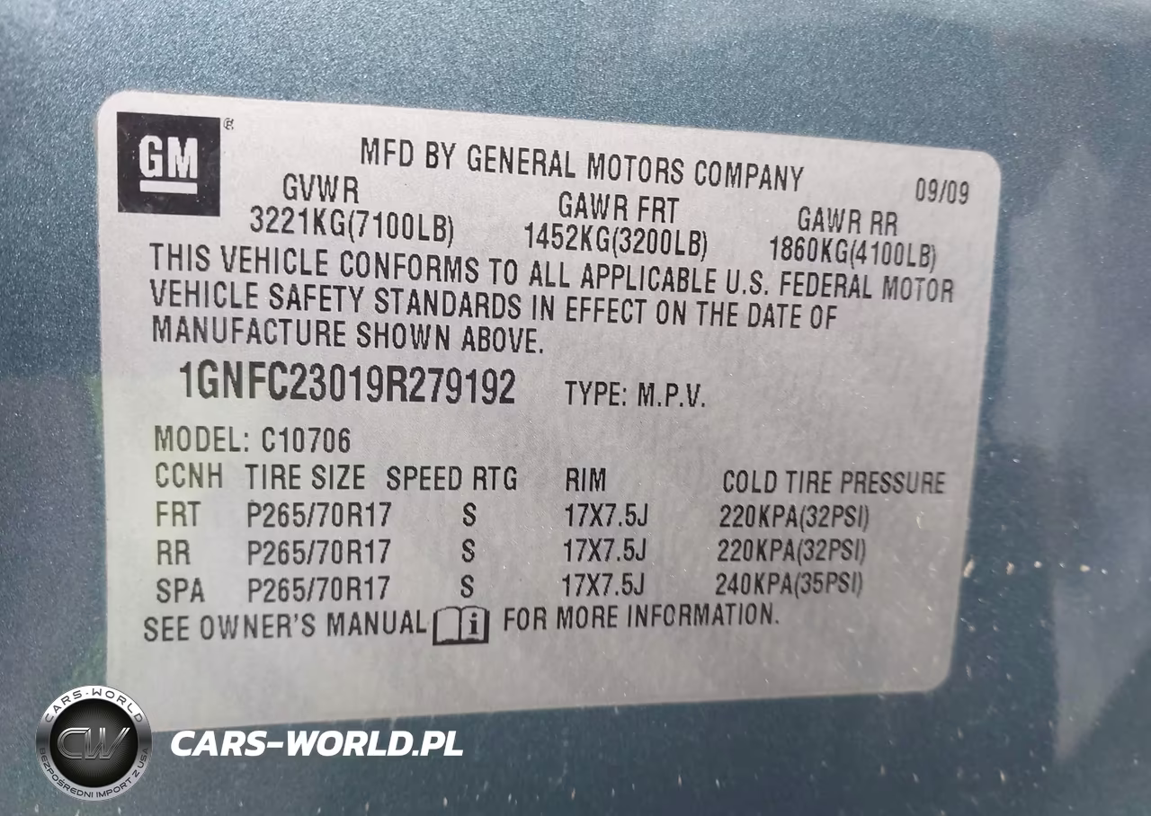 2009 Chevrolet Tahoe Lt2 VIN:1GNFC23019R279192 - 9