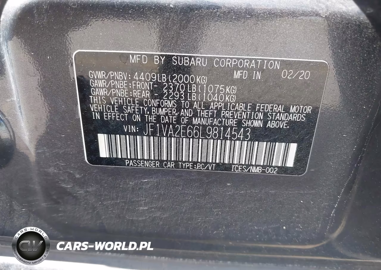 2020 Subaru Wrx Sti VIN:JF1VA2E66L9814543 - 9