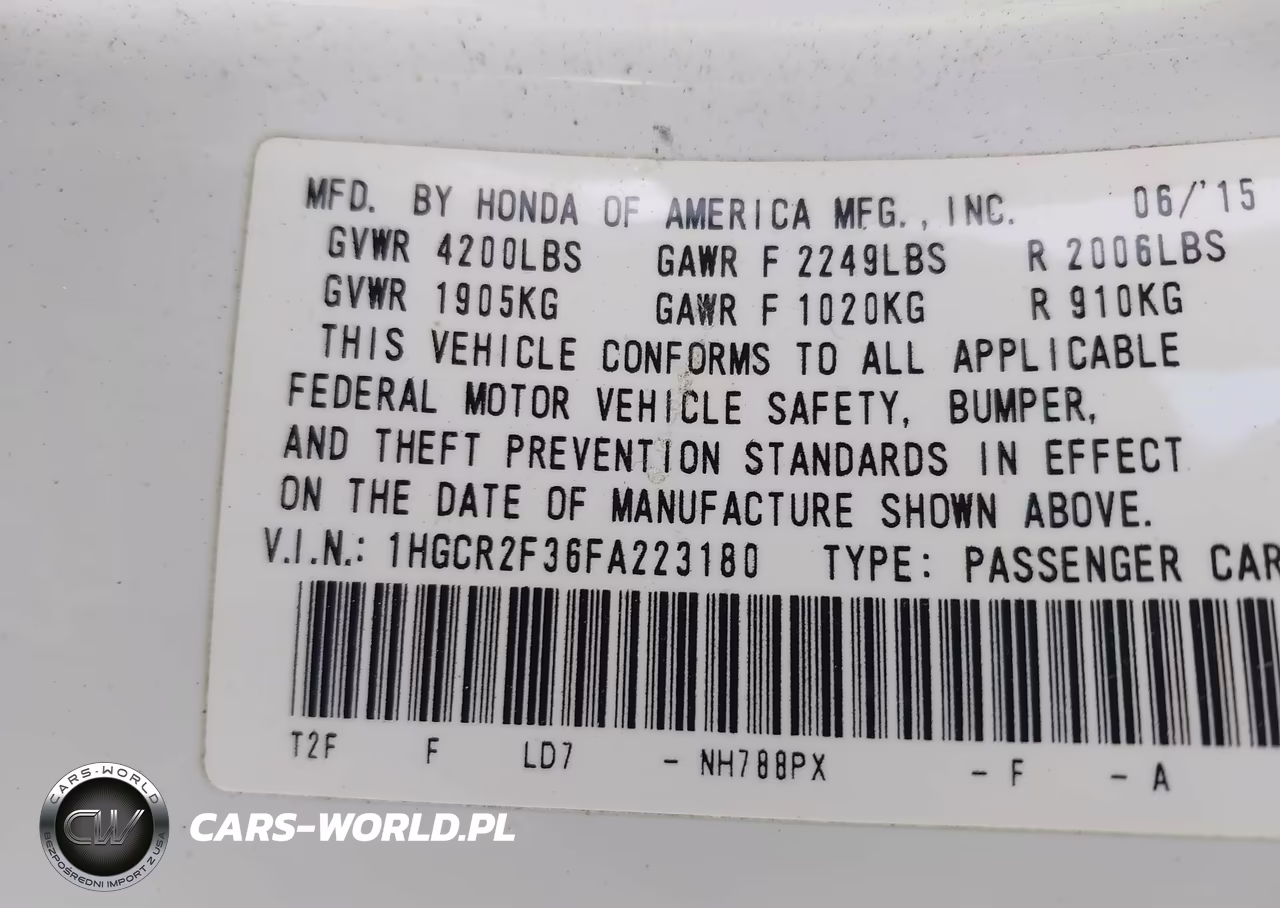 2015 Honda Accord Lx VIN:1HGCR2F36FA223180 - 9
