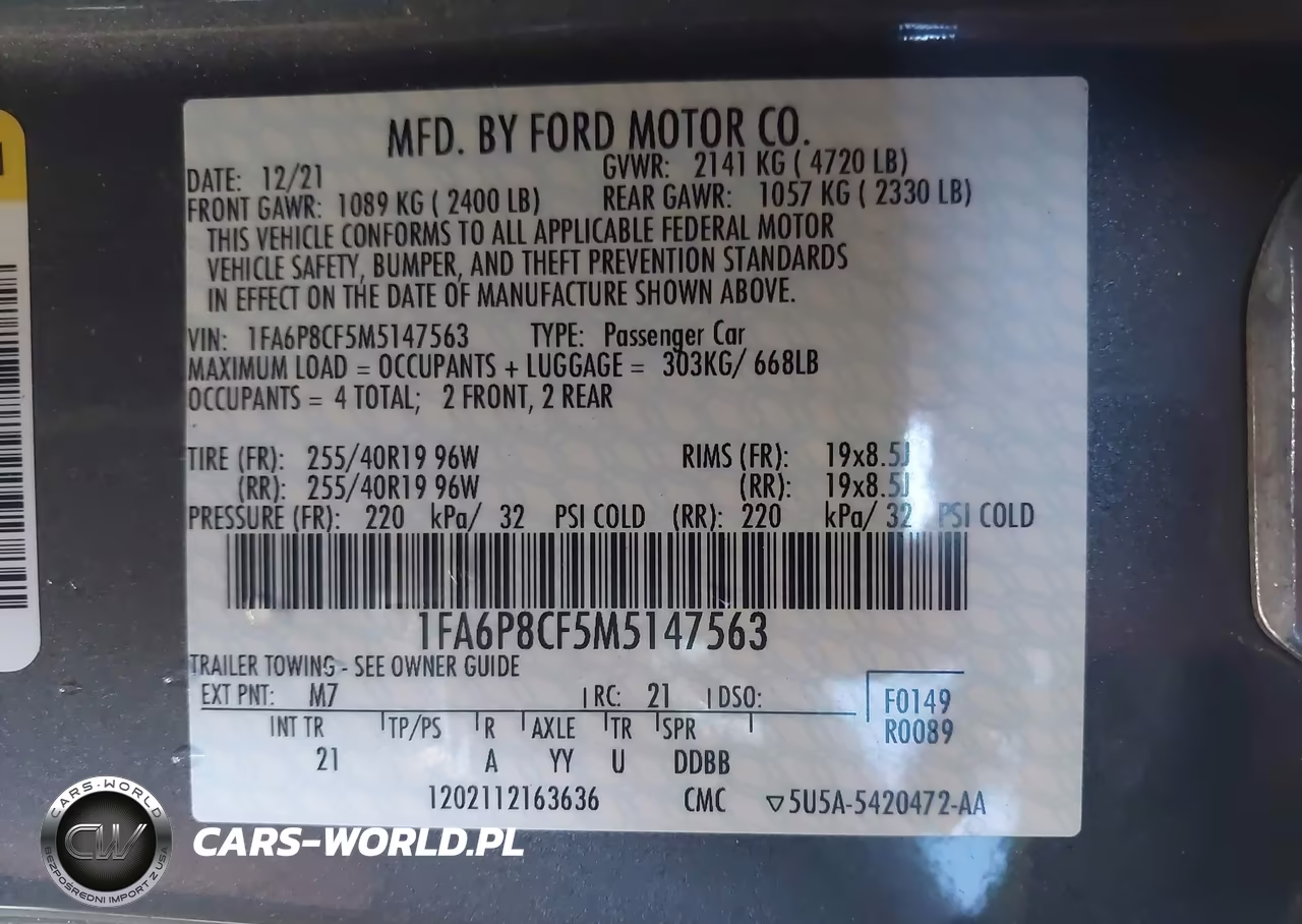 2021 Ford Mustang Gt Fastback VIN:1FA6P8CF5M5147563 - 9