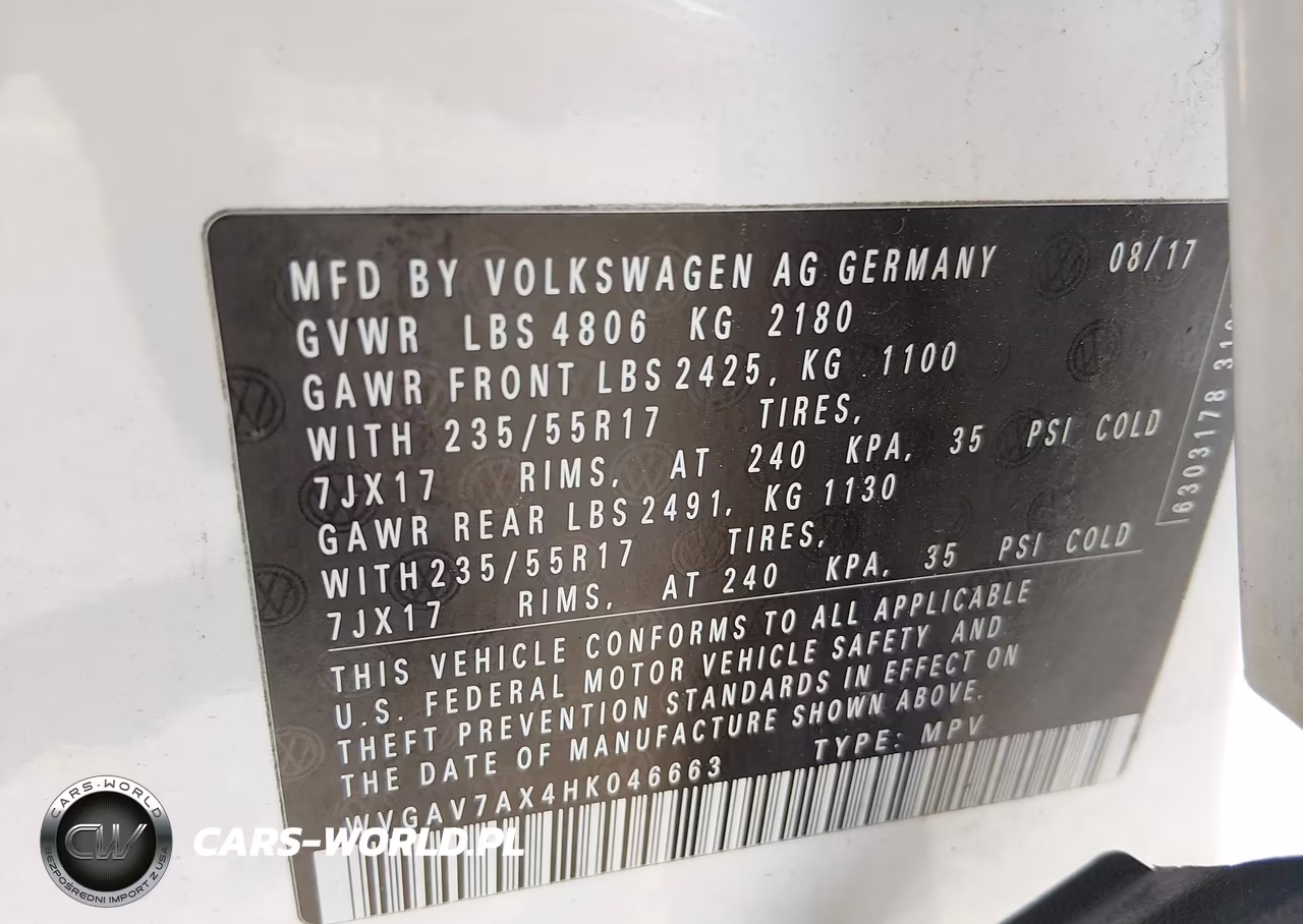 2017 Volkswagen Tiguan 2.0T-2.0T S VIN:WVGAV7AX4HK046663 - 9