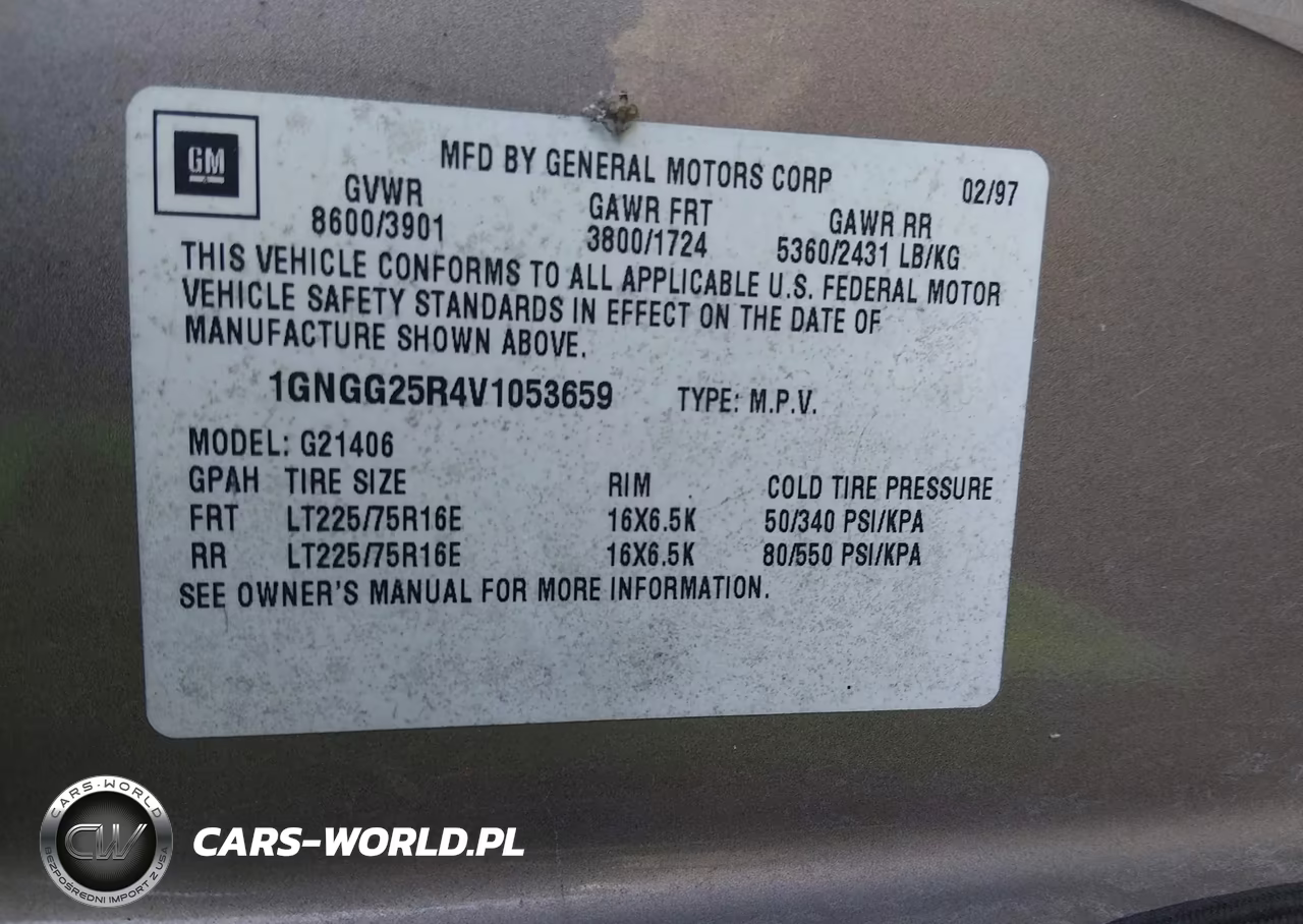 1997 Chevrolet Express VIN:1GNGG25R4V1053659 - 9