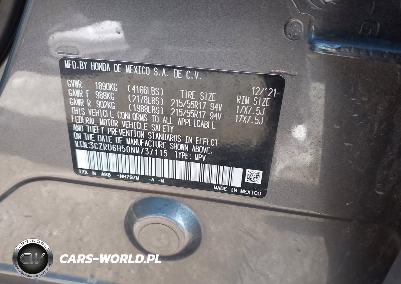 2022 Honda Hr-V Awd Ex VIN:3CZRU6H50NM737115 - 9