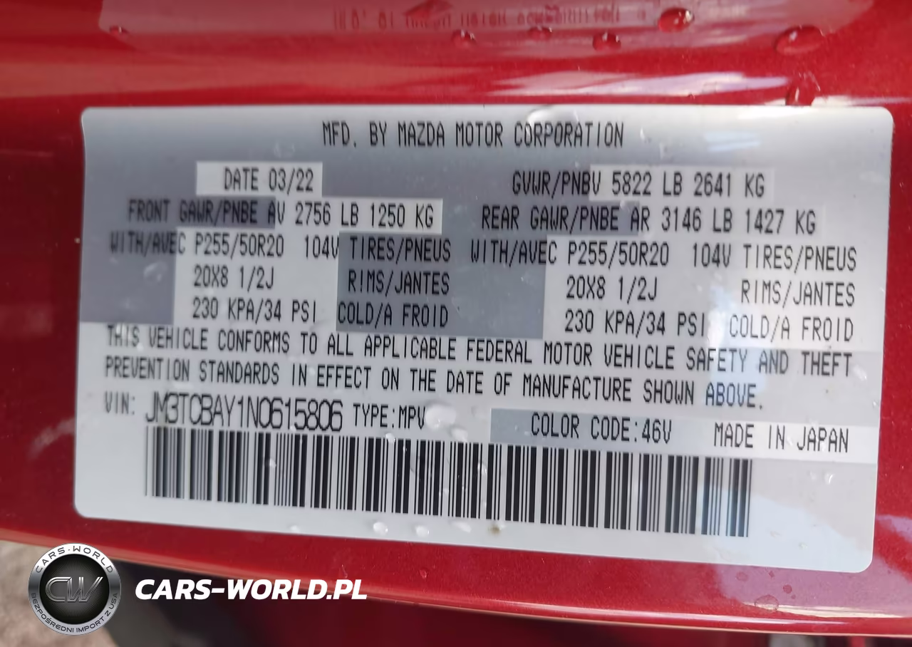 2022 Mazda Cx-9 Touring Plus VIN:JM3TCBAY1N0615806 - 9