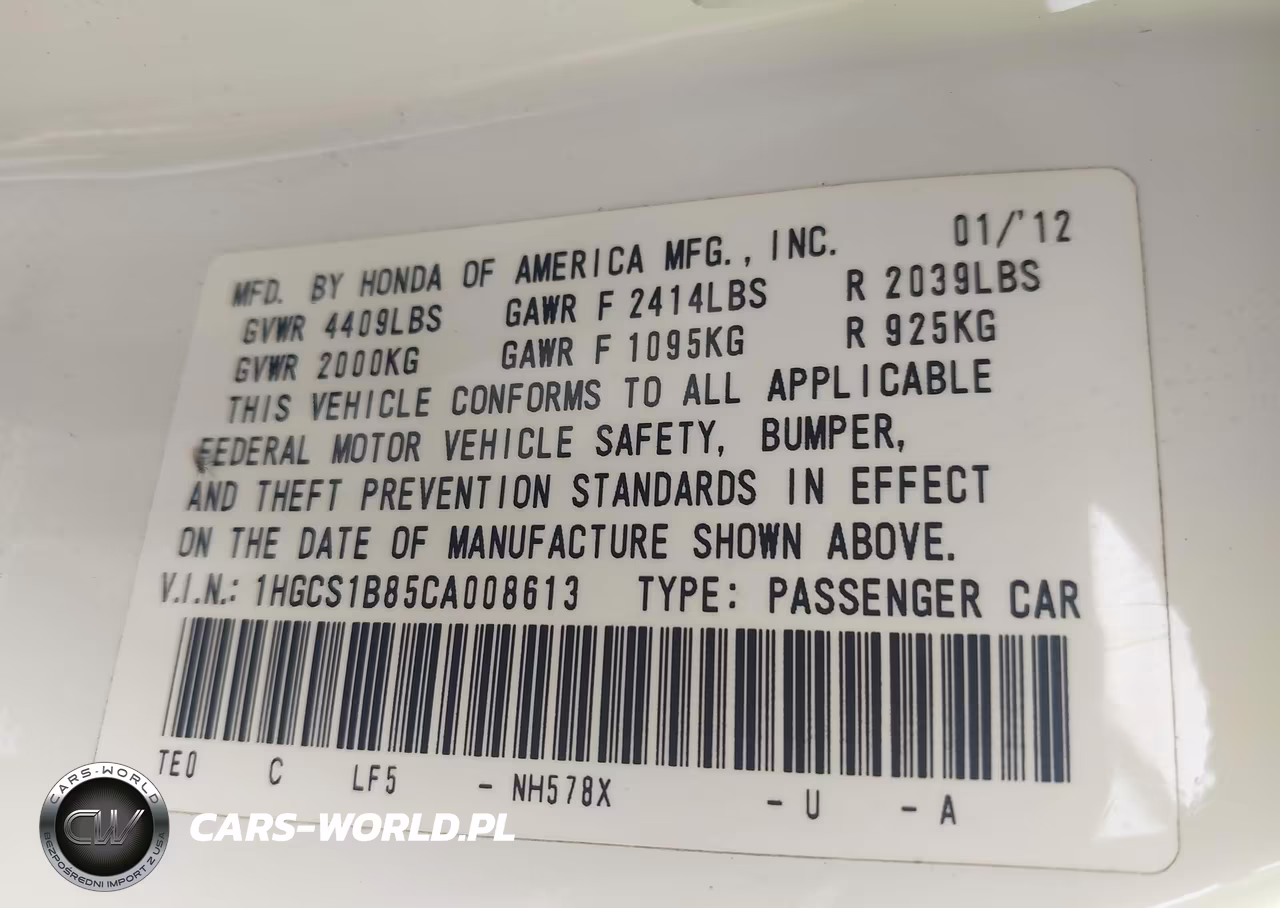 2012 Honda Accord 2.4 Ex-L VIN:1HGCS1B85CA008613 - 9