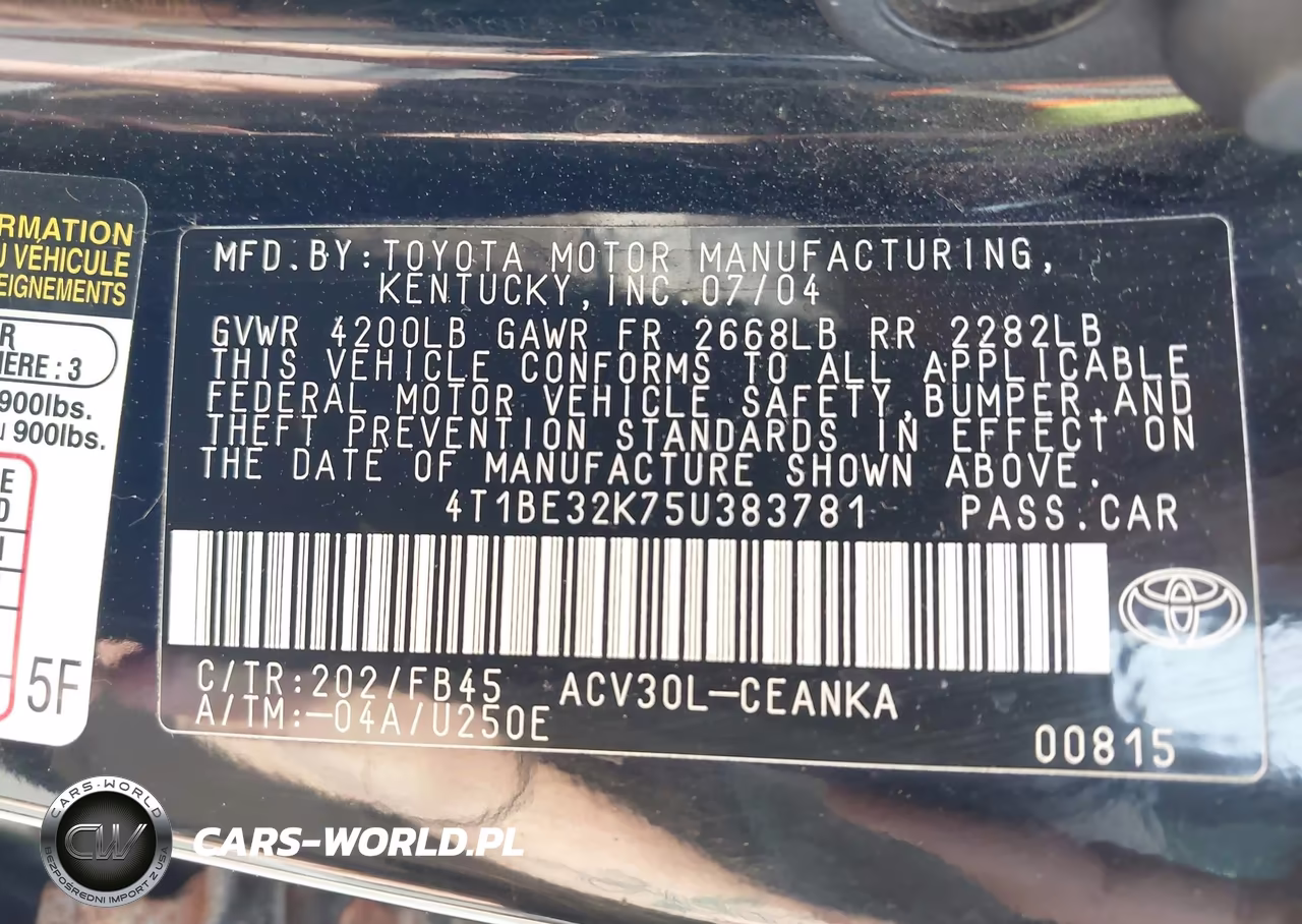 2005 Toyota Camry Le VIN:4T1BE32K75U383781 - 9