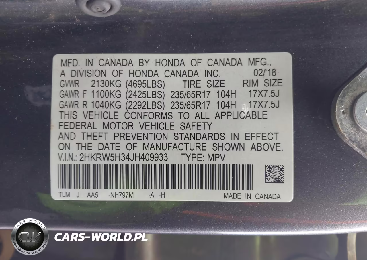 2018 Honda Cr-V Lx VIN:2HKRW5H34JH409933 - 9