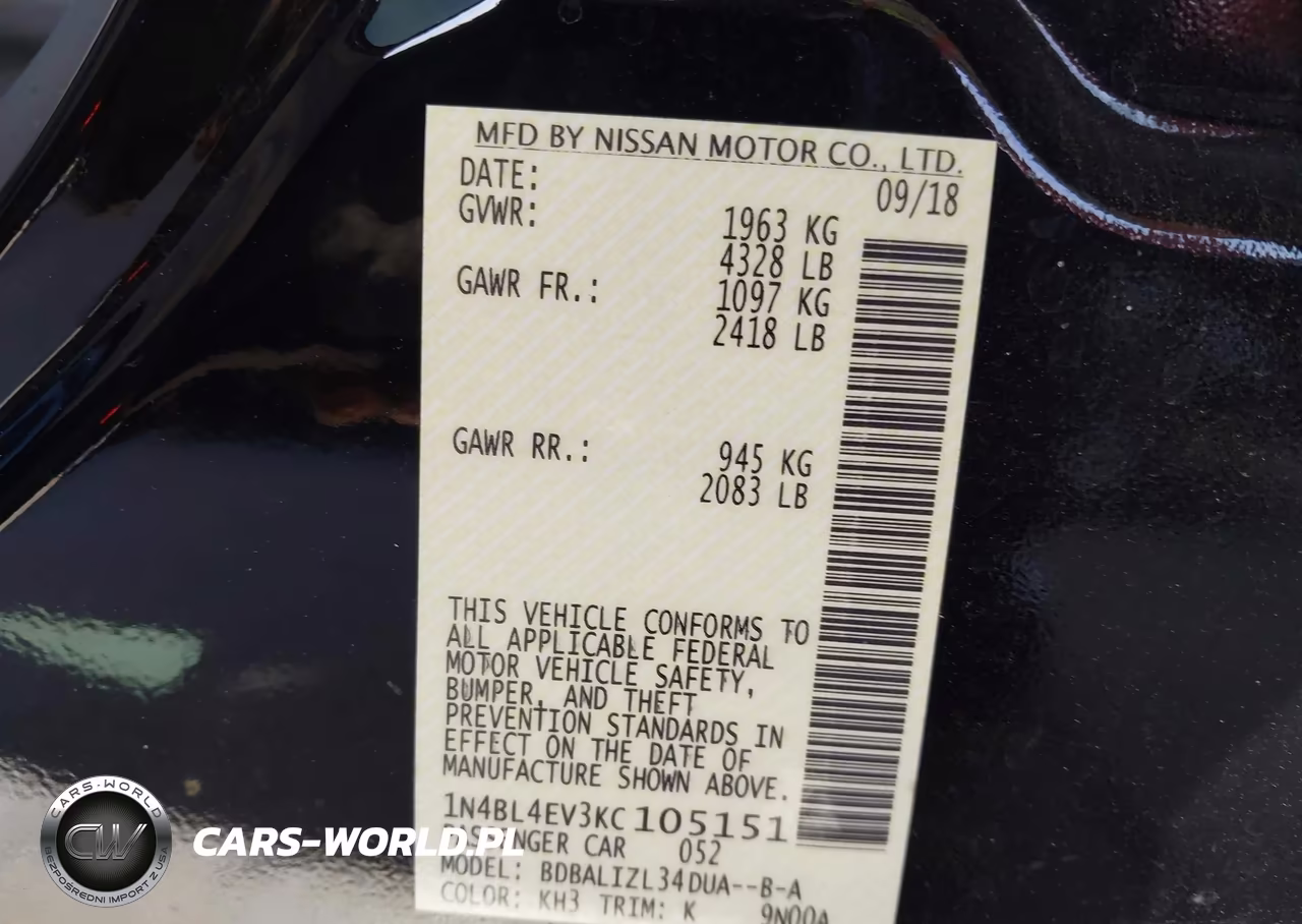 2019 Nissan Altima 2.5 Sl VIN:1N4BL4EV3KC105151 - 9
