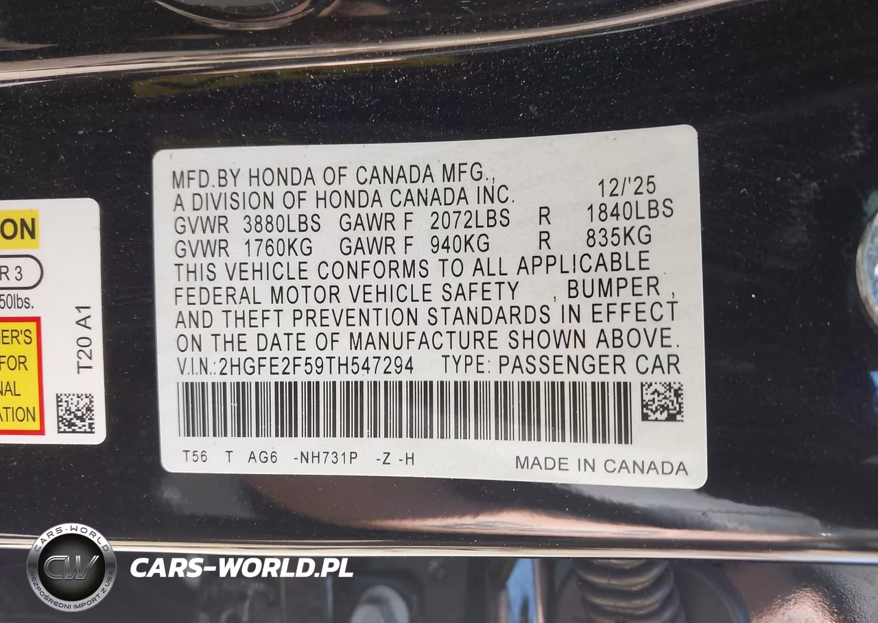 2026 Honda Civic Sport VIN:2HGFE2F59TH547294 - 9