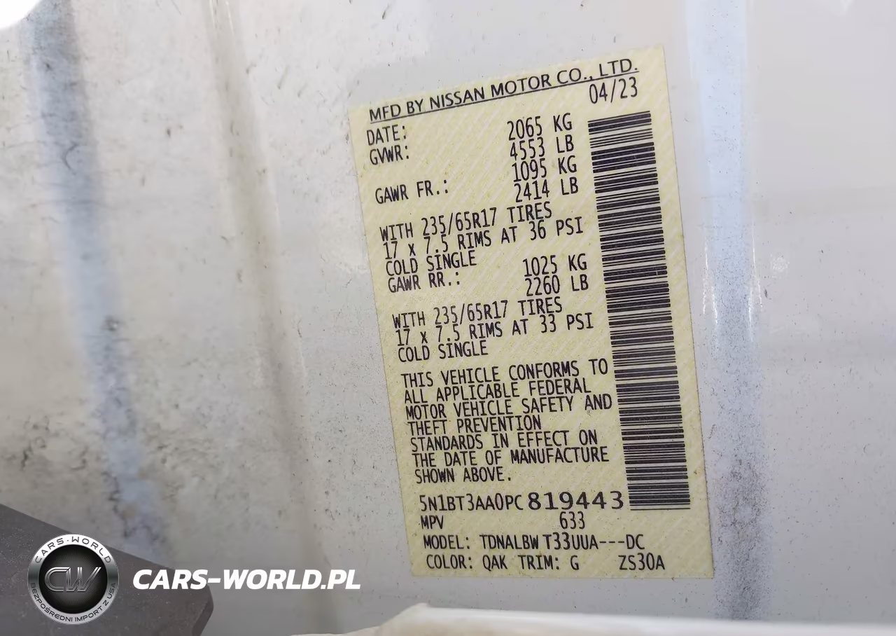 2023 Nissan Rogue S Fwd VIN:5N1BT3AA0PC819443 - 9