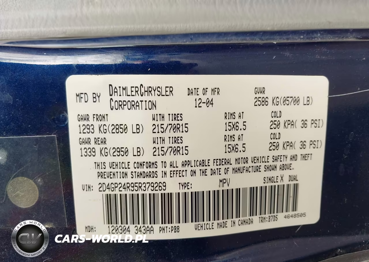 2005 Dodge Grand Caravan Se VIN:2D4GP24R95R379269 - 9