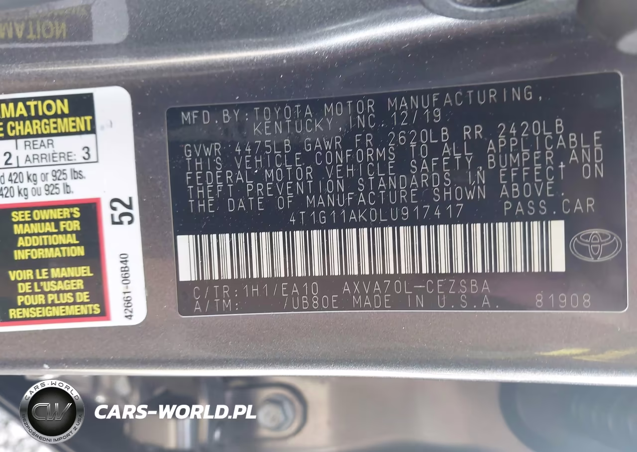 2020 Toyota Camry Se VIN:4T1G11AK0LU917417 - 9