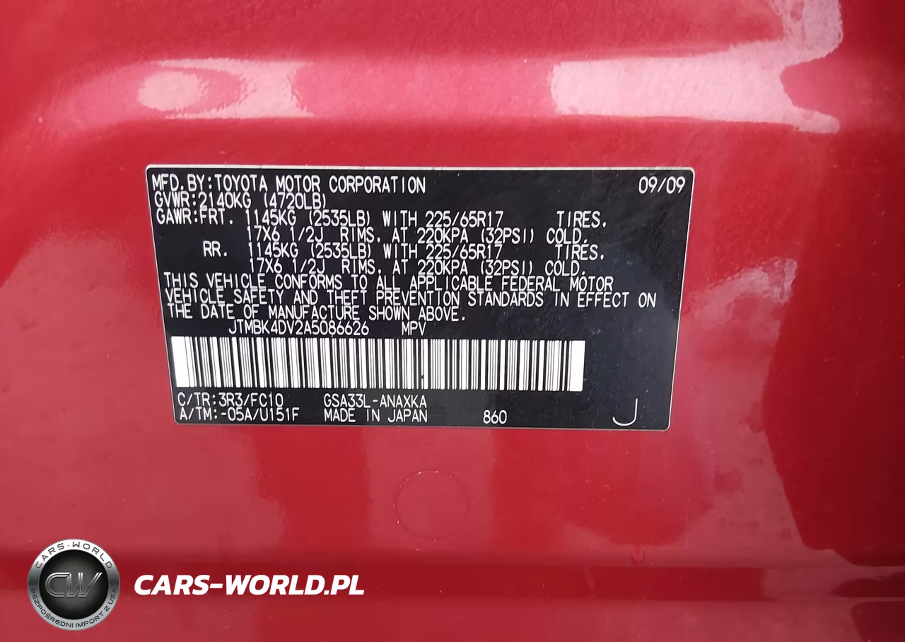 2010 Toyota Rav4 Base V6 VIN:JTMBK4DV2A5086626 - 9