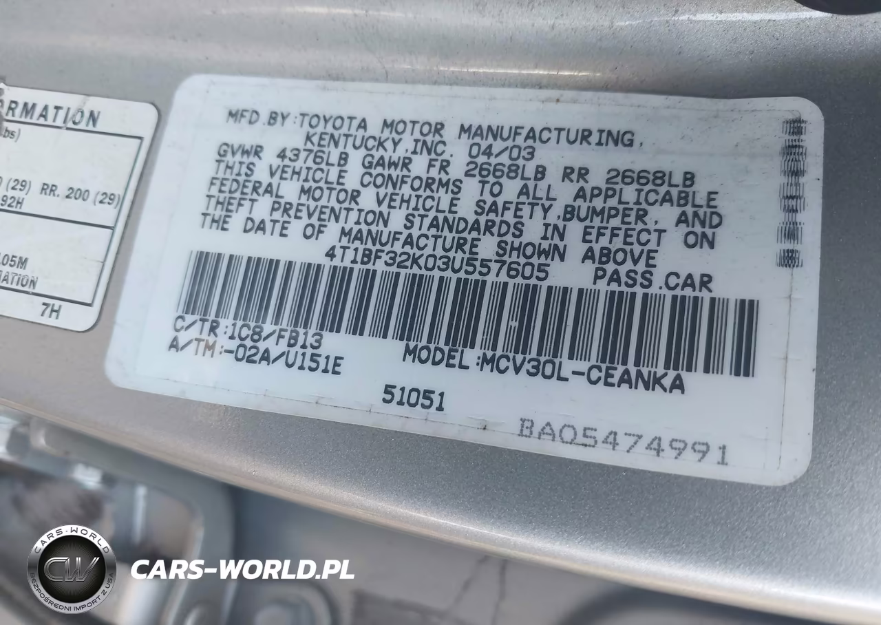 2003 Toyota Camry Le V6 VIN:4T1BF32K03U557605 - 9