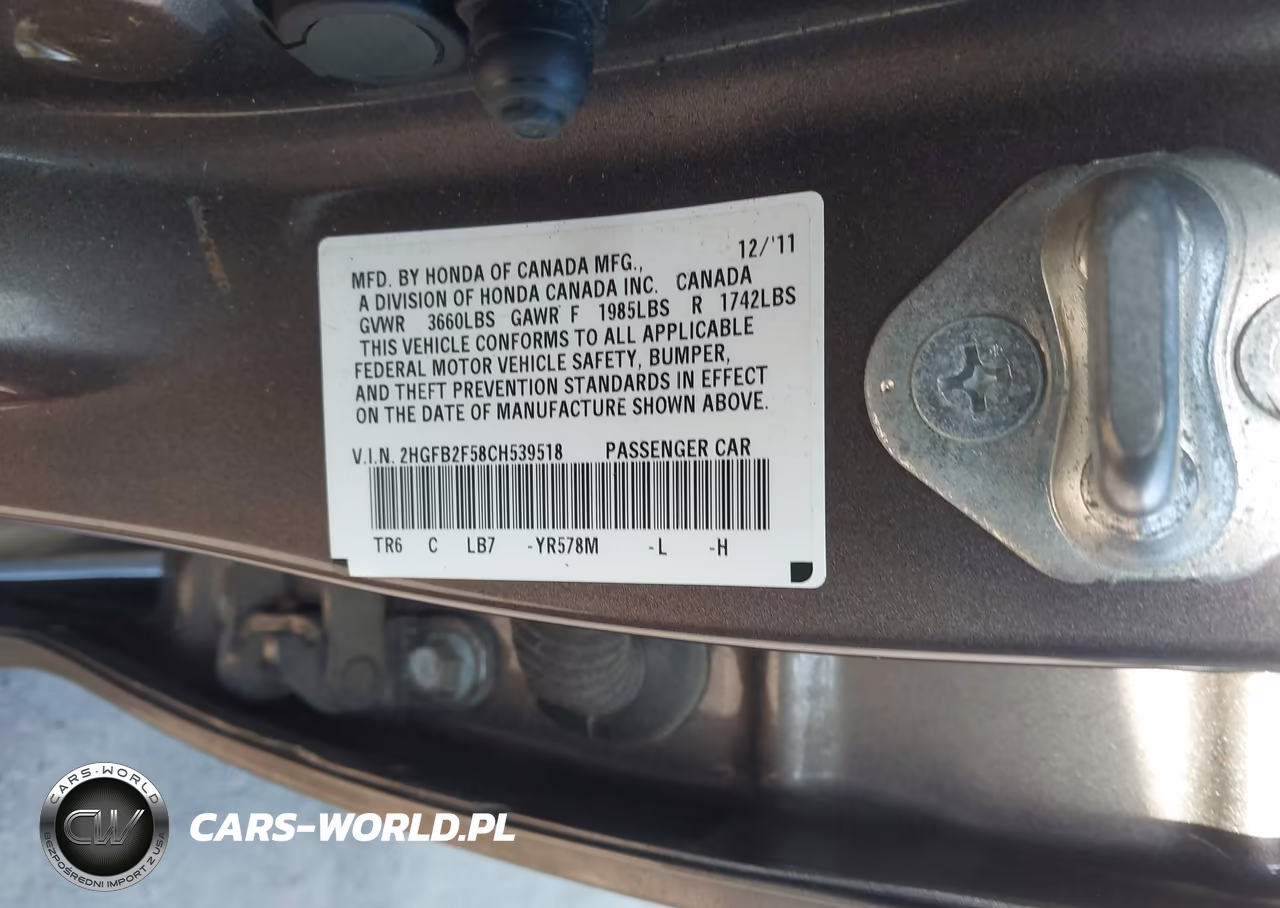 2012 Honda Civic Lx VIN:2HGFB2F58CH539518 - 9