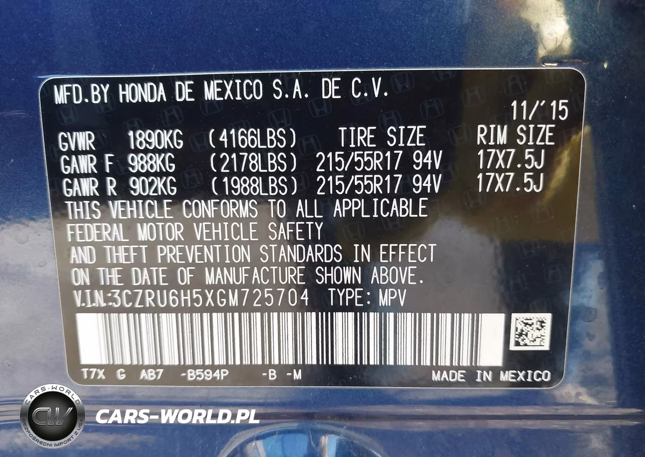2016 Honda Hr-V Ex VIN:3CZRU6H5XGM725704 - 9