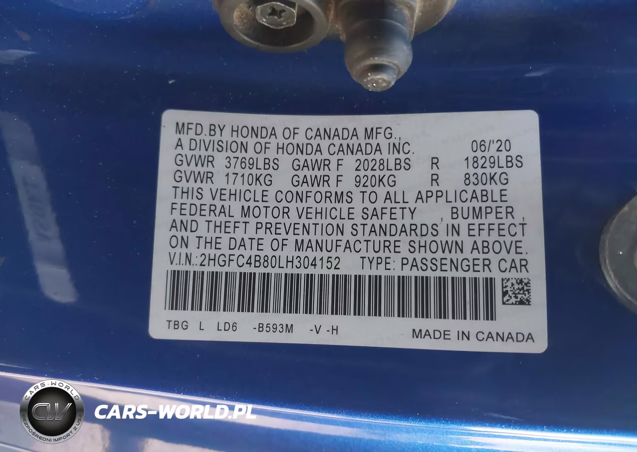 2020 Honda Civic Sport VIN:2HGFC4B80LH304152 - 9