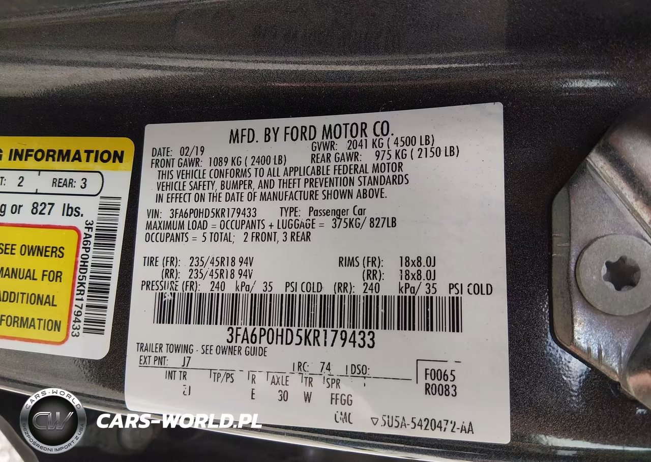 2019 Ford Fusion Se VIN:3FA6P0HD5KR179433 - 9