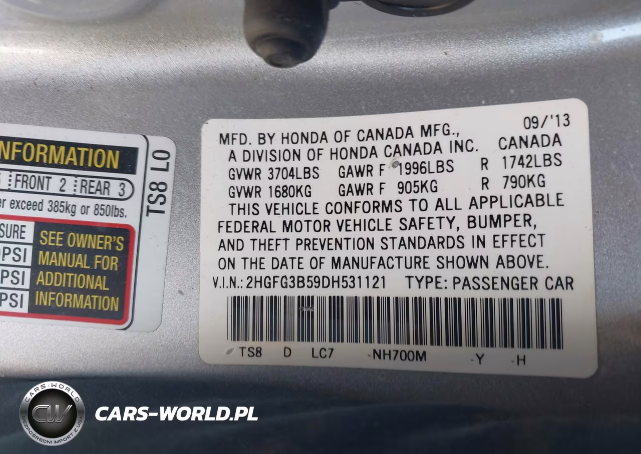2013 Honda Civic Lx VIN:2HGFG3B59DH531121 - 9