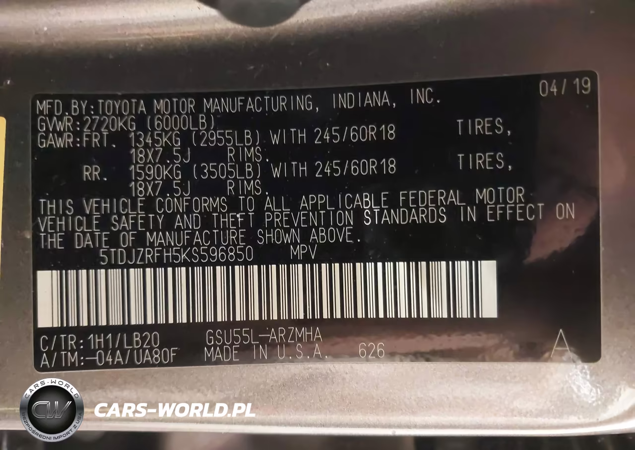 2019 Toyota Highlander Xle VIN:5TDJZRFH5KS596850 - 9