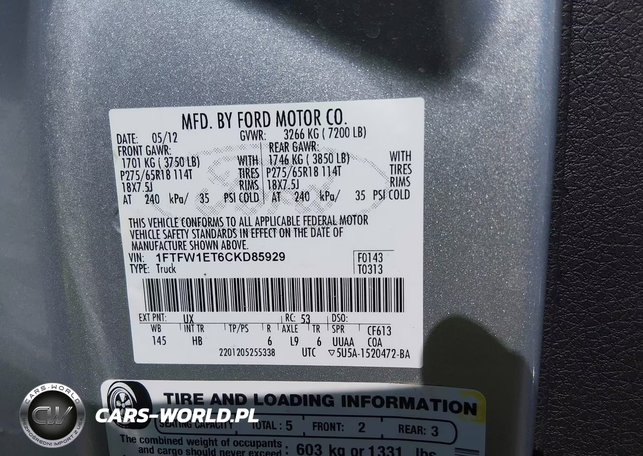 2012 Ford F-150 Lariat VIN:1FTFW1ET6CKD85929 - 9
