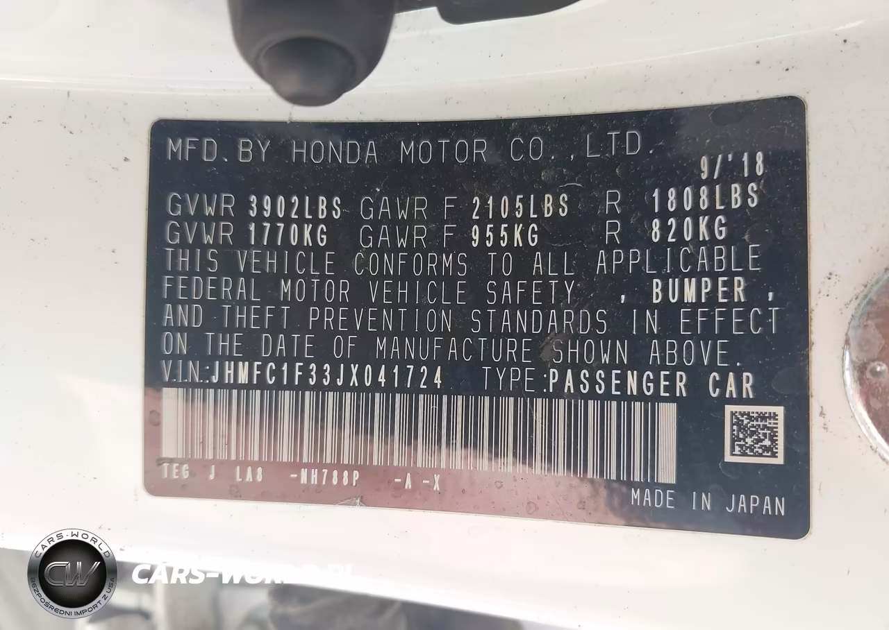 2018 Honda Civic Ex-T VIN:JHMFC1F33JX041724 - 9