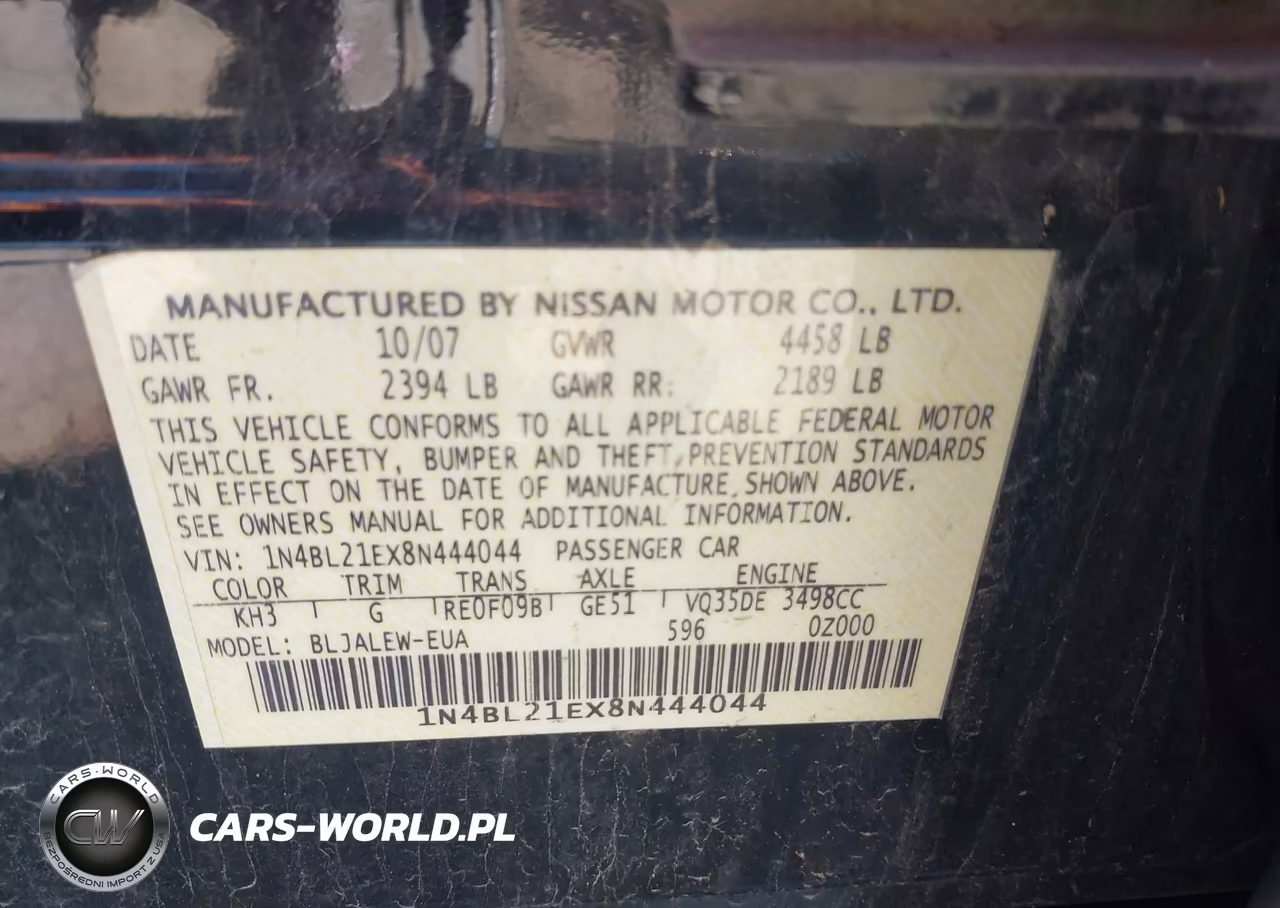 2008 Nissan Altima 3.5 Sl VIN:1N4BL21EX8N444044 - 9