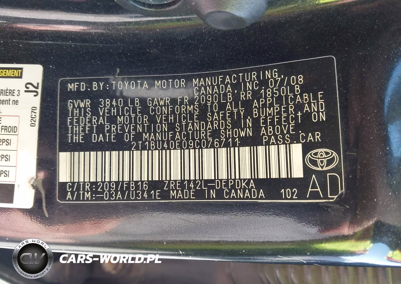 2009 Toyota Corolla Le VIN:2T1BU40E09C076711 - 9