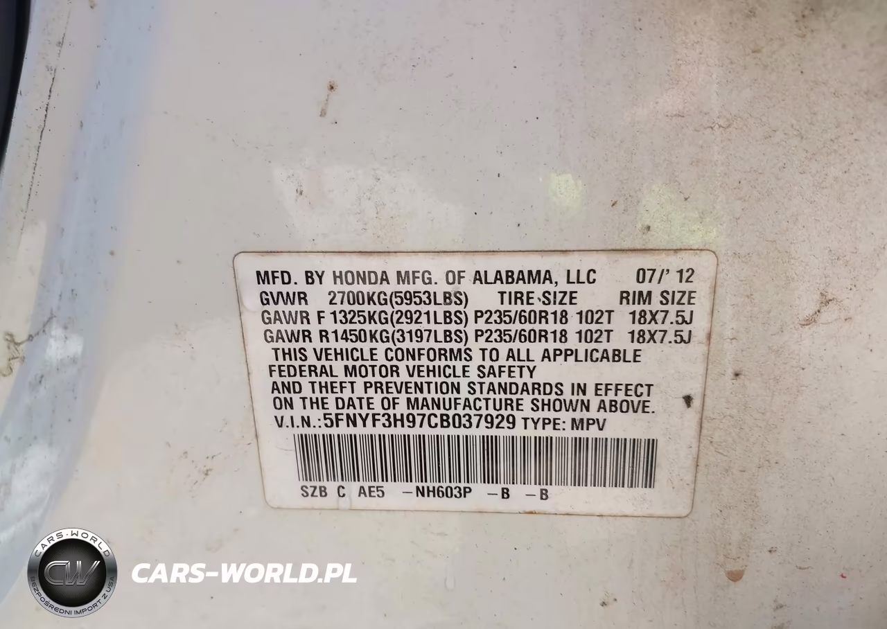 2012 Honda Pilot Touring VIN:5FNYF3H97CB037929 - 9