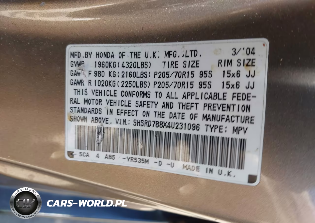 2004 Honda Cr-V Ex VIN:SHSRD788X4U231096 - 9