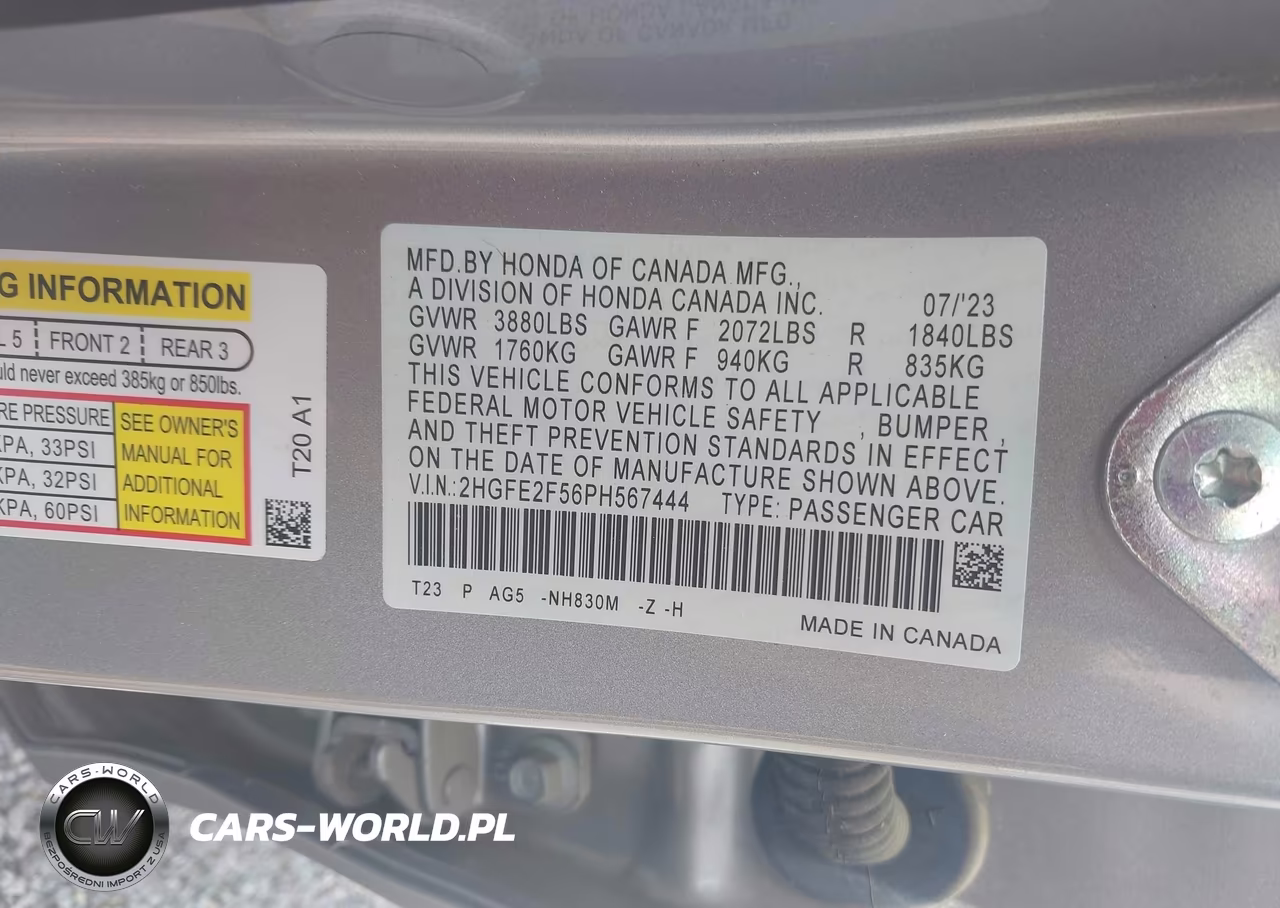2023 Honda Civic Sport VIN:2HGFE2F56PH567444 - 9