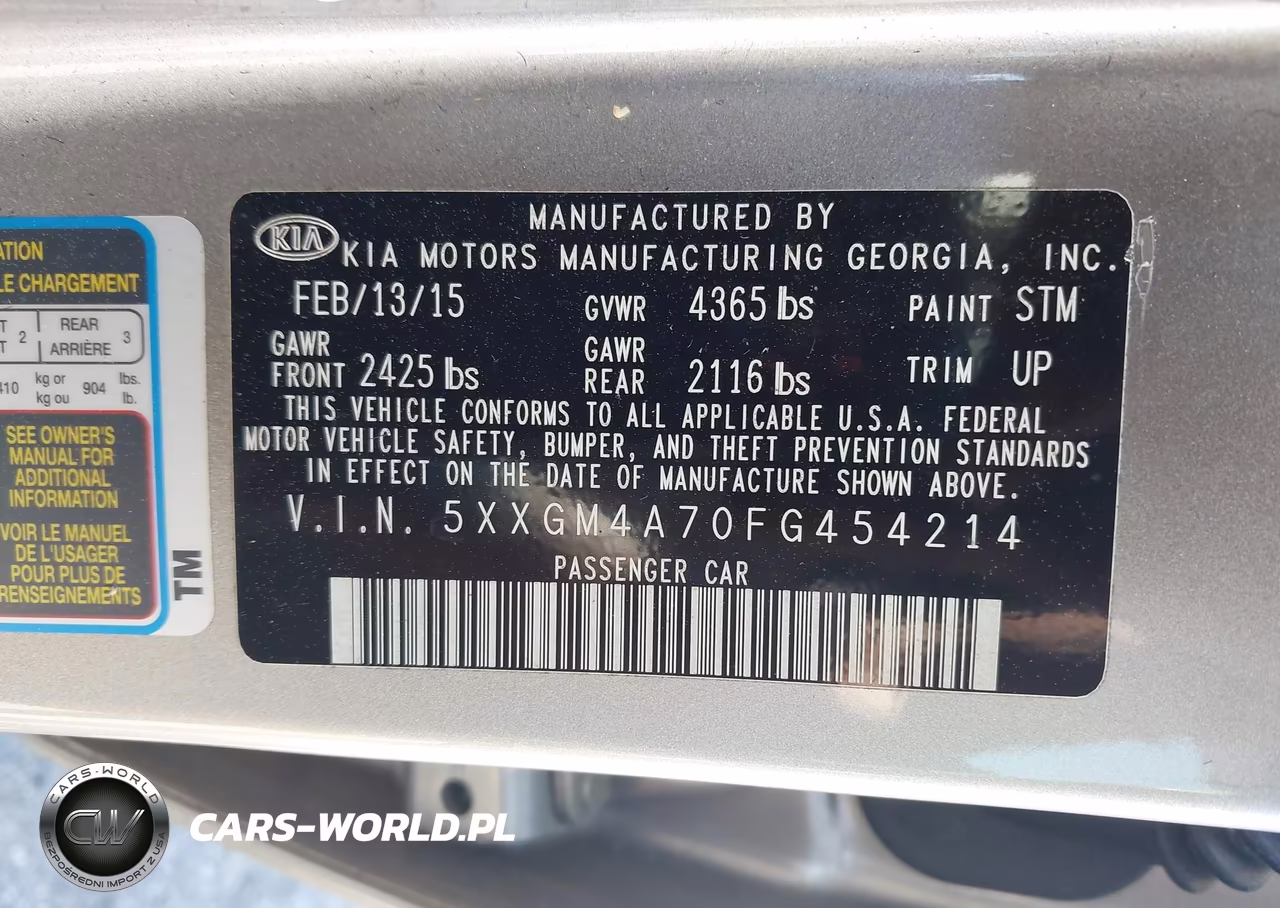 2015 Kia Optima Lx VIN:5XXGM4A70FG454214 - 9