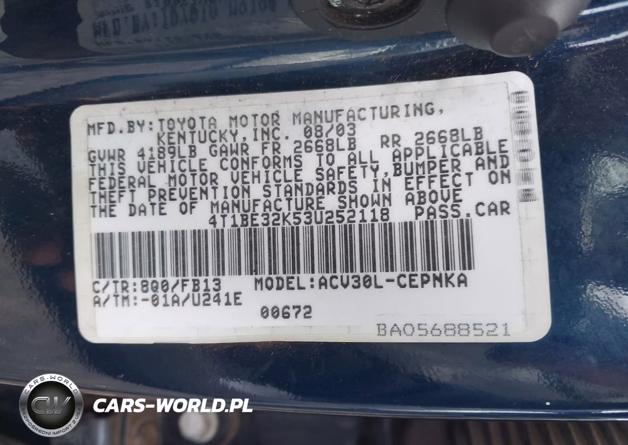2003 Toyota Camry Le VIN:4T1BE32K53U252118 - 9