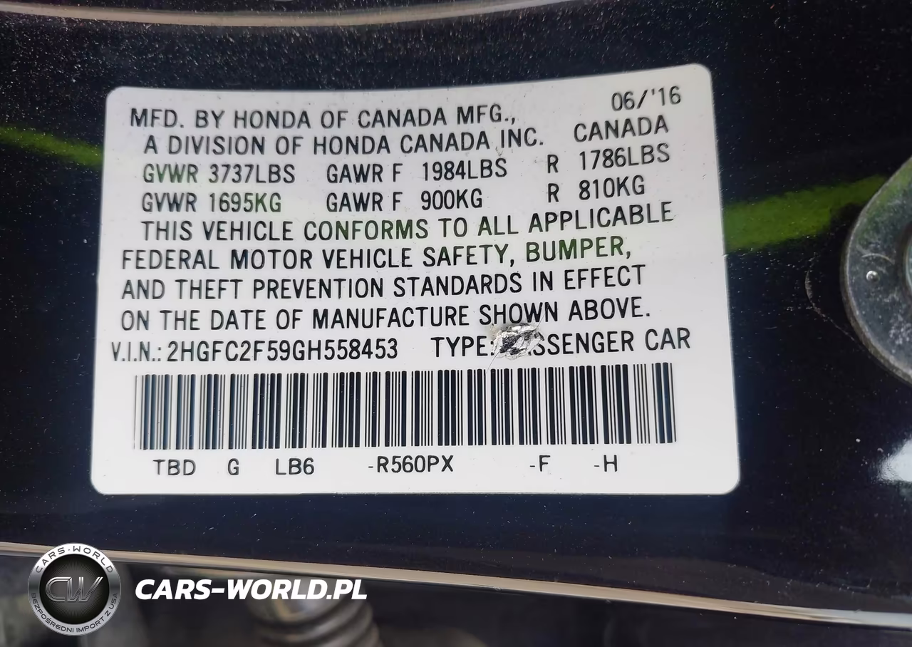 2016 Honda Civic Lx VIN:2HGFC2F59GH558453 - 9